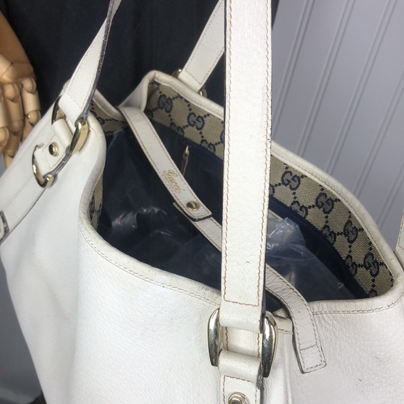 GUCCI Abbey D Ring White Leather Shoulder Bag Tote Vintage Authentic Dust Bag - Picture 14 of 17
